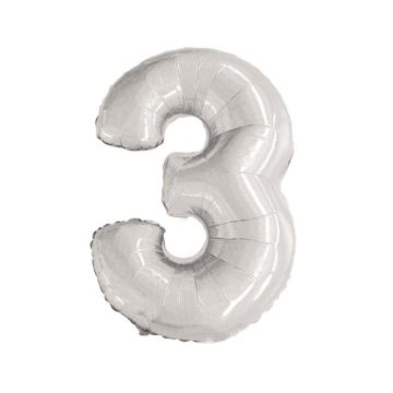 PALLONCINO NUMERO 3 GLITTER ARGENTO PZ.1