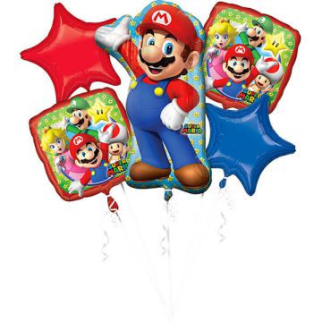 Palloncino Super Mario Bros Bouquet Mylar Bouquet Pz.5
