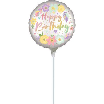 Palloncino Buon Compleanno Fiori Pz.5 Mylar Mini Satinato 9" Cm.23 Da Saldare Esclusa Bacchetta