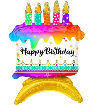 Palloncino Torta Con Candeline Pz.1 Mylar Multiballoon 24"/60cm W X 35"/88cm H H Gonfiaggio Ad Aria - No Gas Elio