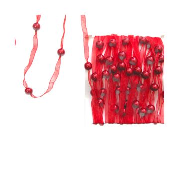 NASTRO ORGANZA ROSSO CON PERLE PZ.1