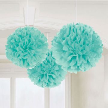 DECORAZIONE POM POM ACQUAMARINA PZ.3