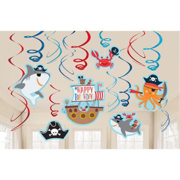 Decorazione Pirati Del Mare Pz.12 12 Decorazioni A Spirale Foil / Carta 61 Cm