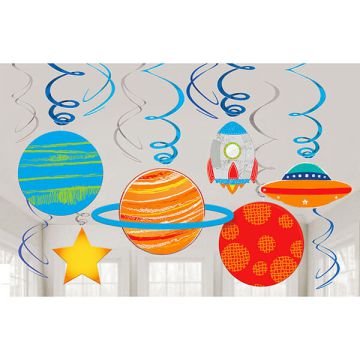 Decorazione Blast Off Pz.12 12 Decorazioni Spirali Blast Off Foil / Carta 61 Cm