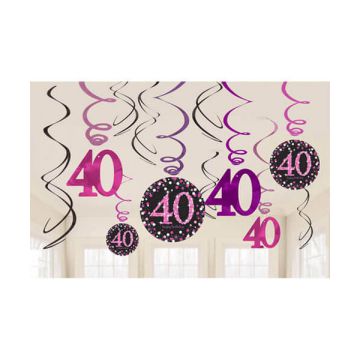 DECORAZIONE 40° COMPLEANNO PINK PZ.12