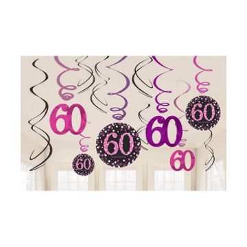 DECORAZIONE 60° COMPLEANNO PINK PZ.12