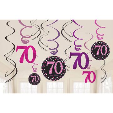DECORAZIONE 70° COMPLEANNO PINK PZ.12