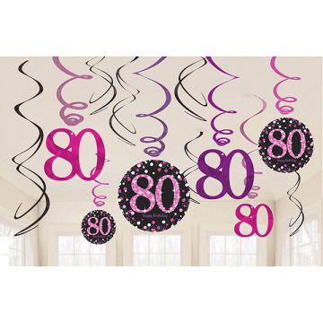 DECORAZIONE 80° COMPLEANNO PINK PZ.12
