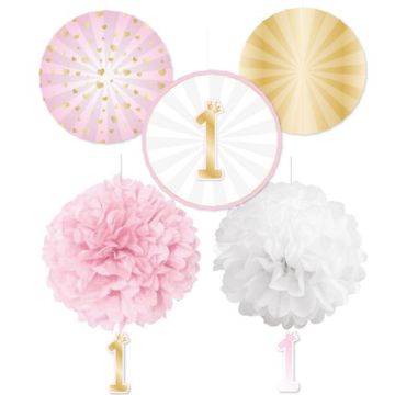 Kit decorazione 1 compleanno rosa pz.5