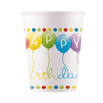 Bicchieri Happy Birthday Streamers Pz.8