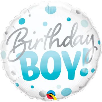 Palloncino Compleanno Boy Blu Dots Pz.1 Mylar Tondo 18" Cm.45