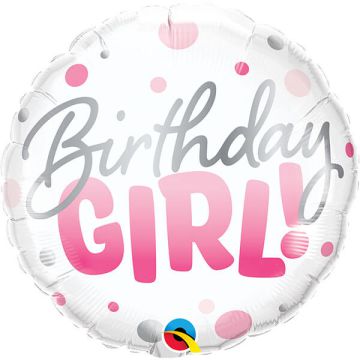 Palloncino Compleanno Girl Pink Dot Pz.1 Mylar Tondo 18" Cm.45