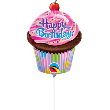 Palloncino Cupcake Di Compleanno Pz.5 Mylar Mini Shape 14" Cm.35 Da Saldare Esclusa Bacchetta