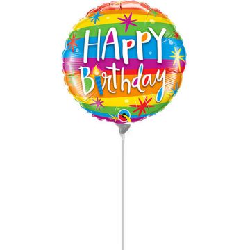Palloncino Compleanno Arcobaleno Pz.5 Mylar Mini 9" Cm.23 Da Saldare Esclusa Bacchetta