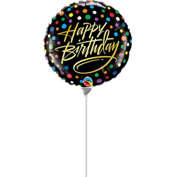 Palloncino Compleanno Dots Oro Pz.5 Mylar Mini 9" Cm.23 Da Saldare Esclusa Bacchetta