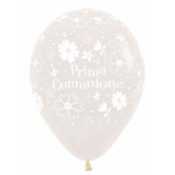 Palloncino Prima Comunione (12") Pz.100 Colore Crystal Trasparente 390  Stampa Bianca Cm.30