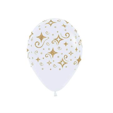Palloncino Diamanti (12") Pz.50 Colore Bianco Standart Stampa Oro Glitter  Cm.30