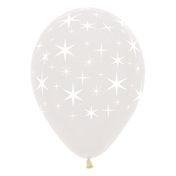 Palloncino Bold Stars (12") Pz.50 Colore Crystal Clear Stampa Bianca  Cm.30