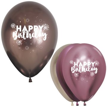 Palloncino Happy Bday Reflex (12") PZ.12 Colore Reflex Assortito Cm.30