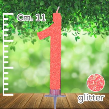 CANDELINA NUMERO 1 ROSSA GLITTER PZ.1