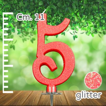CANDELINA NUMERO 5 ROSSA GLITTER PZ.1