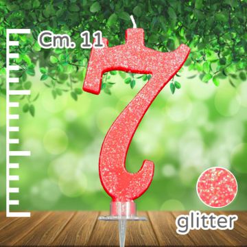 CANDELINA NUMERO 7 ROSSA GLITTER PZ.1