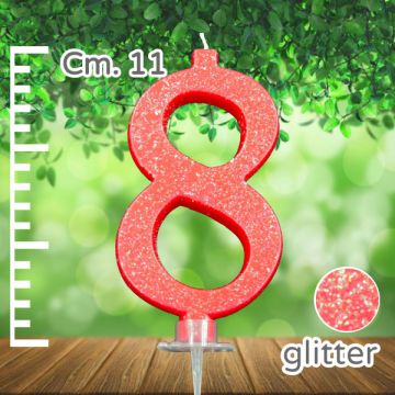 CANDELINA NUMERO 8 ROSSA GLITTER PZ.1