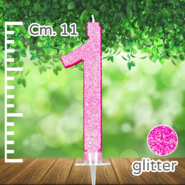 CANDELINA NUMERO 1 FUCSIA GLITTER PZ.1