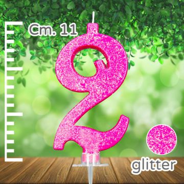 CANDELINA NUMERO 2 FUCSIA GLITTER PZ.1