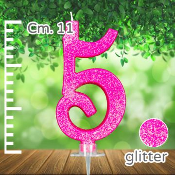 CANDELINA NUMERO 5 FUCSIA GLITTER PZ.1