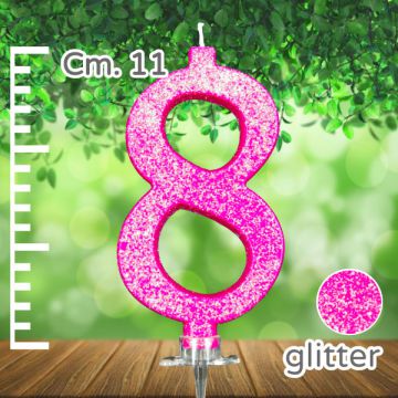 CANDELINA NUMERO 8 FUCSIA GLITTER PZ.1
