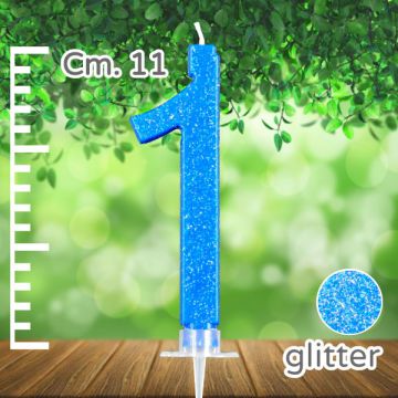 CANDELINA NUMERO 1 AZZURRA GLITTER PZ.1