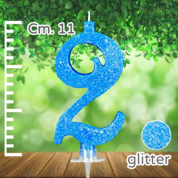 CANDELINA NUMERO 2 AZZURRA GLITTER PZ.1