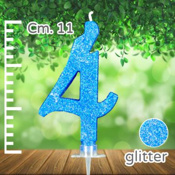 CANDELINA NUMERO 4 AZZURRA GLITTER PZ.1