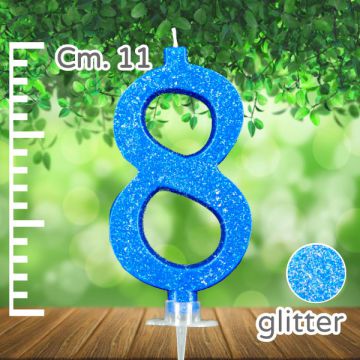 CANDELINA NUMERO 8 AZZURRA GLITTER PZ.1