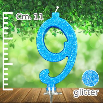 CANDELINA NUMERO 9 AZZURRA GLITTER PZ.1
