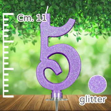 CANDELINA NUMERO 5 LILLA GLITTER PZ.1