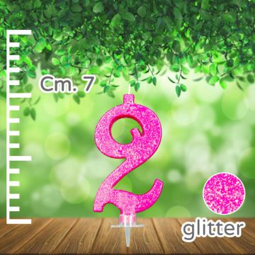 CANDELINA NUMERO 2 FUCSIA GLITTER PZ.1