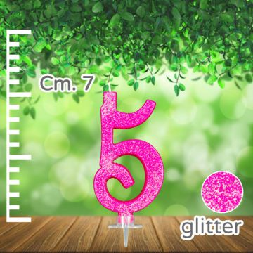 CANDELINA NUMERO 5 FUCSIA GLITTER PZ.1