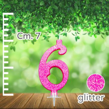 CANDELINA NUMERO 6 FUCSIA GLITTER PZ.1