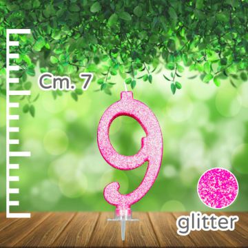 CANDELINA NUMERO 9 FUCSIA GLITTER PZ.1