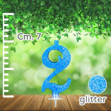 CANDELINA NUMERO 2 AZZURRA GLITTER PZ.1