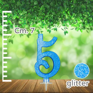 CANDELINA NUMERO 5 AZZURRA GLITTER PZ.1