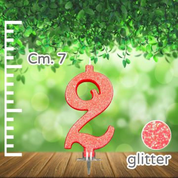 CANDELINA NUMERO 2 ROSSA GLITTER PZ.1