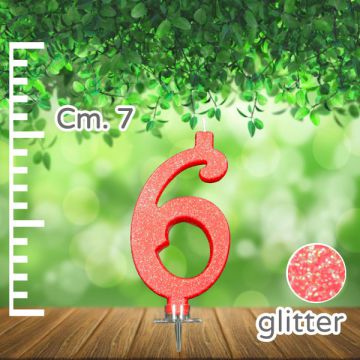 CANDELINA NUMERO 6 ROSSA GLITTER PZ.1