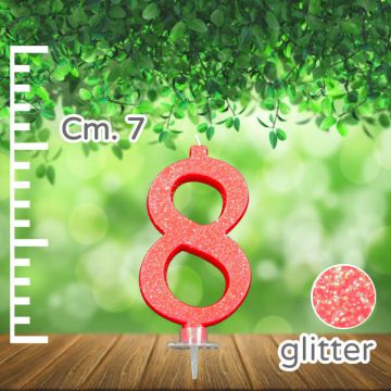 CANDELINA NUMERO 8 ROSSA GLITTER PZ.1