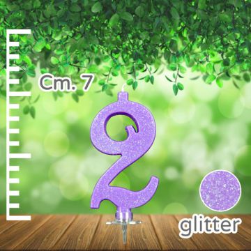 CANDELINA NUMERO 2 LILLA GLITTER PZ.1