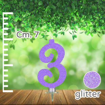 CANDELINA NUMERO 3 LILLA GLITTER PZ.1