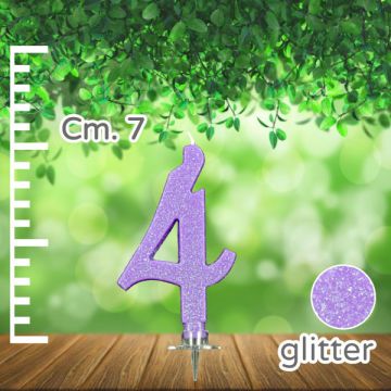 CANDELINA NUMERO 4 LILLA GLITTER PZ.1