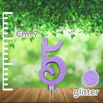 CANDELINA NUMERO 5 LILLA GLITTER PZ.1